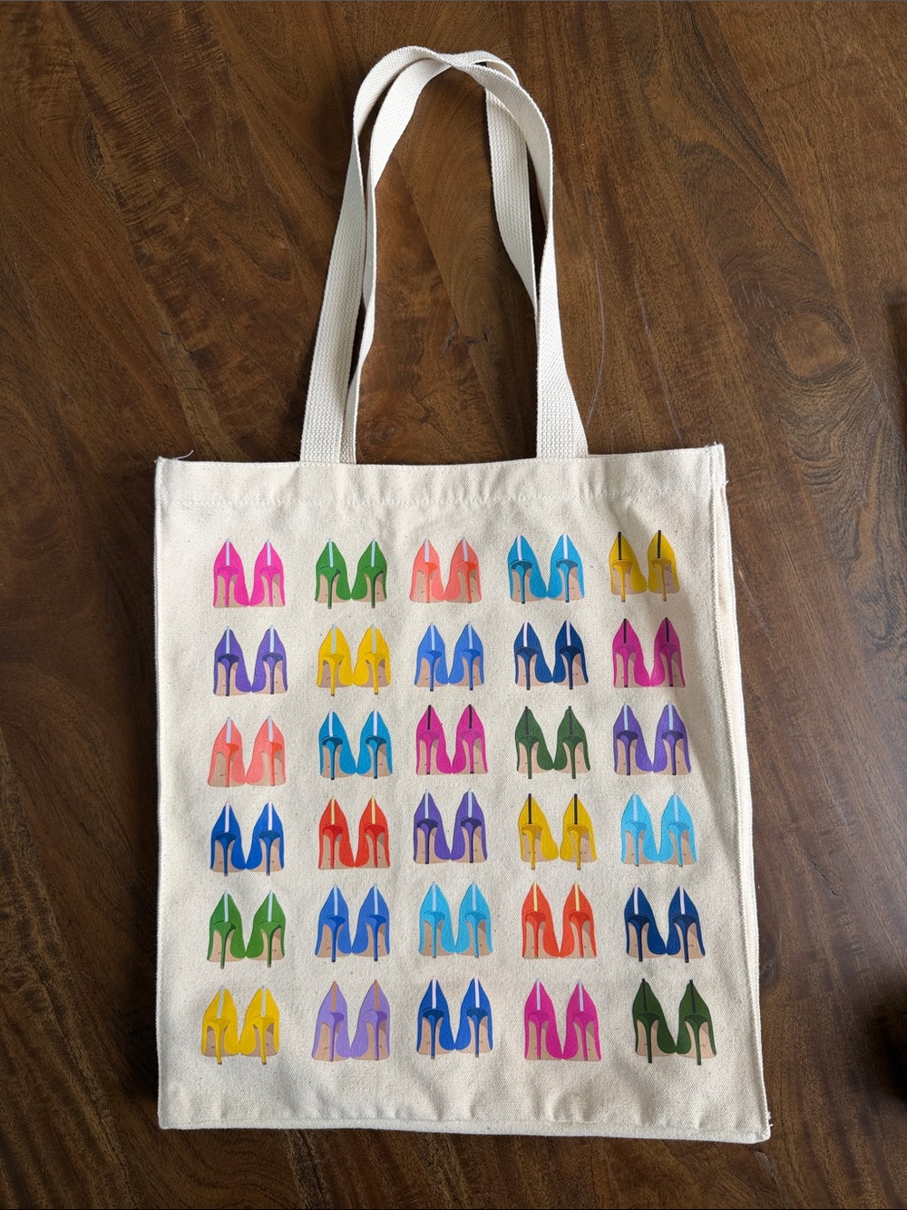 SJP by Sarah Jessica Parker Multicolor High Heel Canvas Tote - White 16”x14”